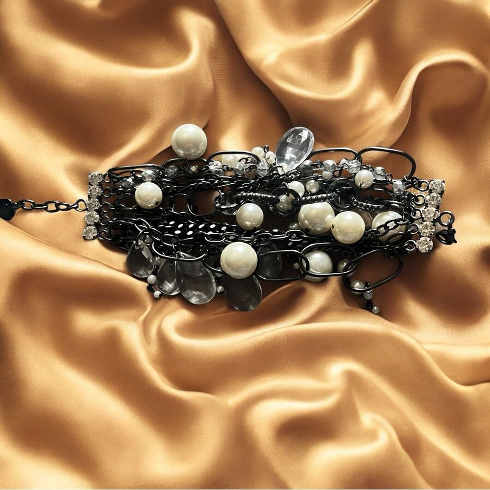 RJ GRAZIANO 10 Strand Charm Bracelet Faux Pearl, Rhinestone, Chain etc. - Picture 2 of 4
